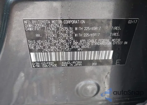 2017 Toyota Rav4 Le z USA, uszkodzony, nr VIN JTMZFREV3HJ127457